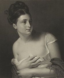 Jonge meid wordt verrast en bedekt haar borsten, Claude-Marie Dubufe van Atelier Liesjes