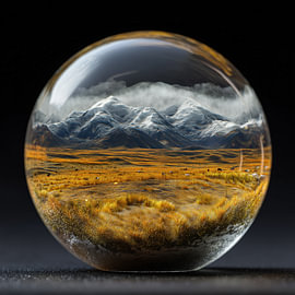 Verschneite Berge und Wiesen in einer Glaskugel von TheXclusive Art