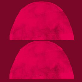 Formes rustiques abstraites en rose néon sur rouge merlot. sur Dina Dankers