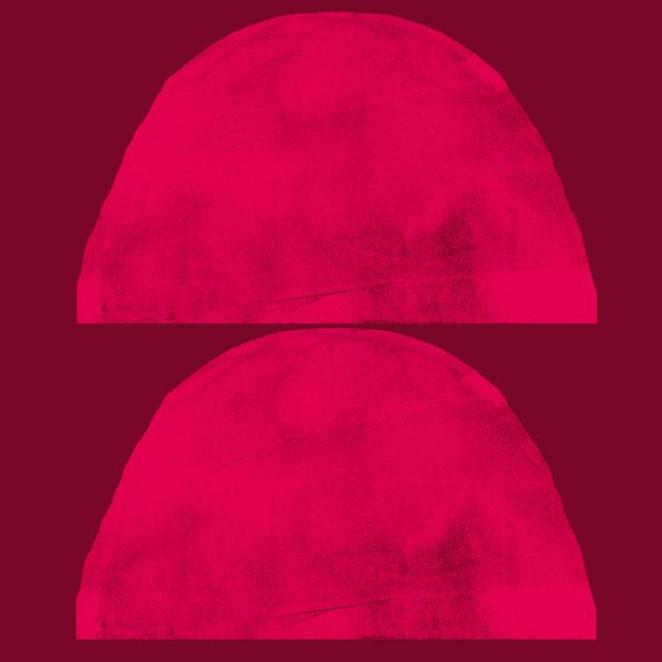 Abstract rustic shapes in neon pink on wine merlot red. by Dina Dankers