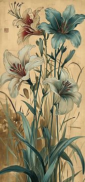 Asian flower painting | Lilies by Blikvanger Schilderijen