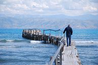 Houtensteiger in de zee aan de kust van Corfu van Ingrid Van Maurik thumbnail