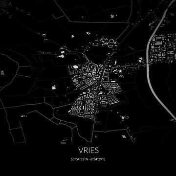 Zwart-witte landkaart van Vries, Drenthe. van Rezona