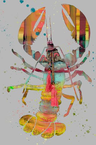 Lobster painting. Grey with orange. by Alie Ekkelenkamp