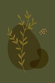 Modernes Boho-Botanical. Blätter in Pastellfarben. Grün, Senf, Gold 1 von Dina Dankers