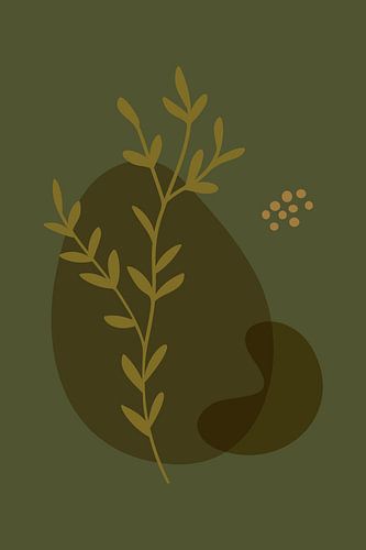 Modern boho botanisch. Bladeren in pastelkleuren. Groen, mosterd, goud 1