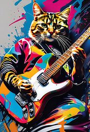 Cat plays the guitar, graffiti by Makar Mokrynskyi