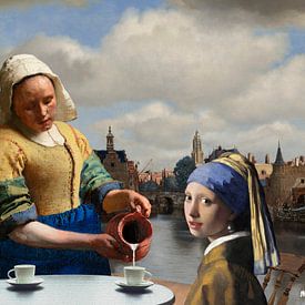 Vermeer La laitière et La Jeune Fille à la Perle sur Vue de Delft sur Miauw webshop