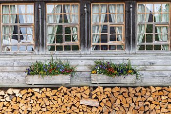 Holzhaus mit Blumen