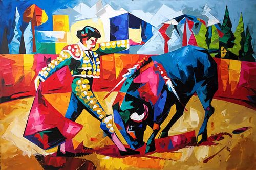 Kubistisch stierengevecht met matador