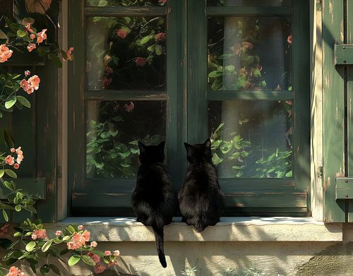 kat kijkt door het raam