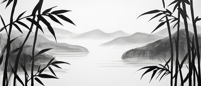 Bamboo landscape by a tranquil lake by Poster Art Shop