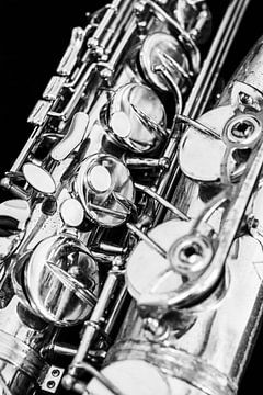 De oude Saxofoon sluit omhoog Zwart-wit van Andreea Eva Herczegh