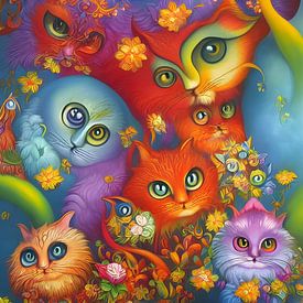 Colorful Crazy Kitty Cat Kitten Collage sur Christine aka stine1
