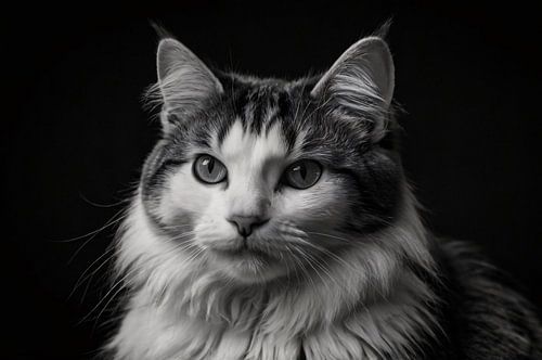 Zwart-wit close-up portret van een kat