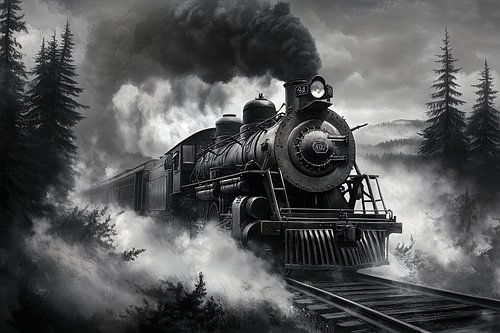 Stomende locomotief in de natuur