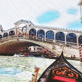Venice Gondola Rialto Bridge - Venezia, Italy. by Conte Monfrey