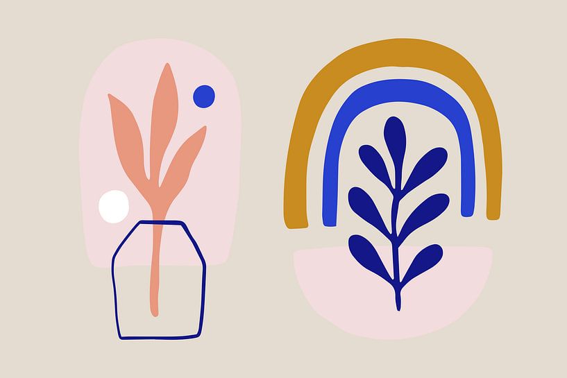 Modern, hip collage with geometric and organic shapes in nicely matched colors. by Studio Allee