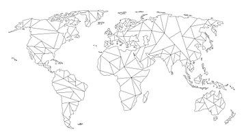 Geometrische Weltkarte | Lineare Zeichnung | Schwarz auf Weiß von WereldkaartenShop