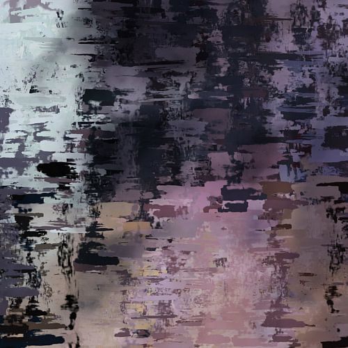 Avond aan het meer. Moderne abstracte kunst in pastel lila, beige, taupe, blauw.