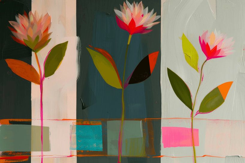 Colourful still life with flowers, abstract by Studio Allee