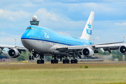 Take-off KLM Boeing 747-400 passagiersvliegtuig.