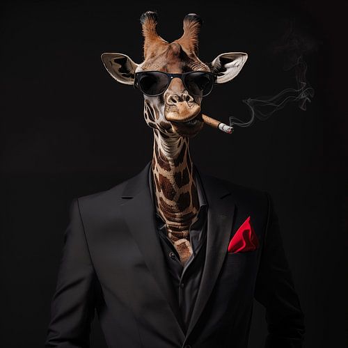 Giraffe with cigar and sunglasses