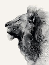 Lion line art: black and white, modern by Wolkenlos