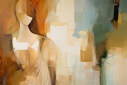 Modern abstract portrait in earth tones with a blue accent.