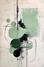 Abstract Painting - Green Black Quiet Geometric by Joriali Abstract