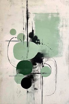 Peinture abstraite - Vert Noir Calme Géométrique