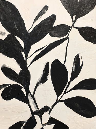 Neutral botanical minimalist black beige leaves