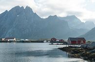 Pointed mountains and red fisherman's cottages by Axel Weidner thumbnail