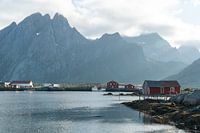 Pointed mountains and red fisherman's cottages