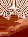 Retro landscape with sun and mountains in brown, terra and beige by Dina Dankers thumbnail