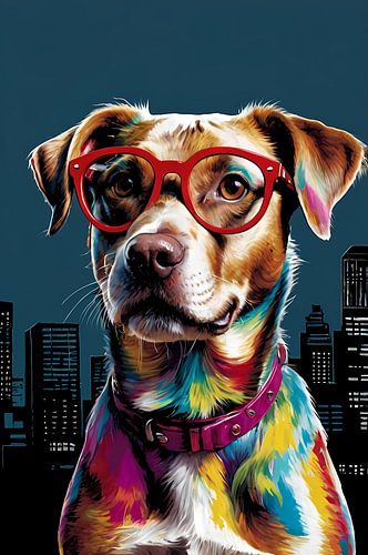 Kleurrijke hond met bril
