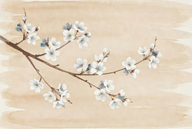 White blossom against a warm, sandy-coloured background by Art & Soul Creations