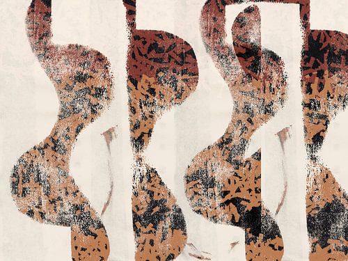 Moderne abstracte kunst. Vormen in roestbruin en zwart op wit van Dina Dankers
