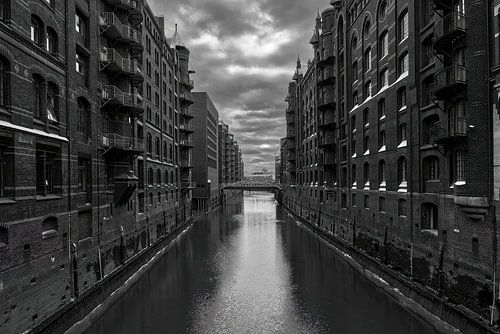 Fleet in the historic Speicherstadt in Hamburg, Germany