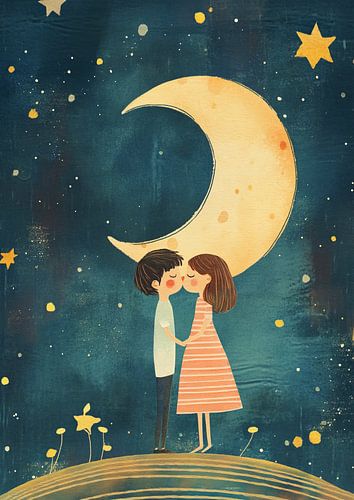Children Kissing at the Moon by Eye catching paintings