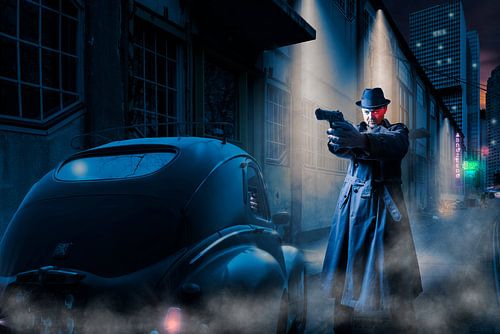Gangster avec une voiture classique
