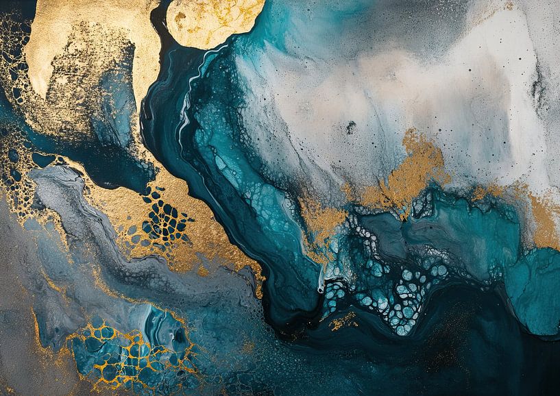 Abstraktes Grün | Abstrakte Malerei mit Gold und Grün von Kunst Laune