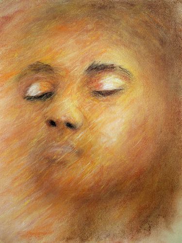 Portrait avec poussière d'or. Peint à la main au crayon pastel.