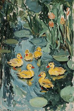 Entenküken im stillen Gartenteich von NJ Midnight Studio