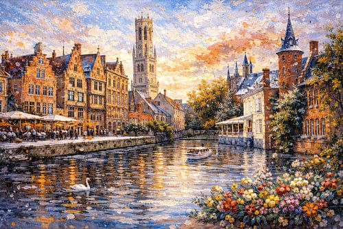 Bruges, Belgium an impressionist painting.