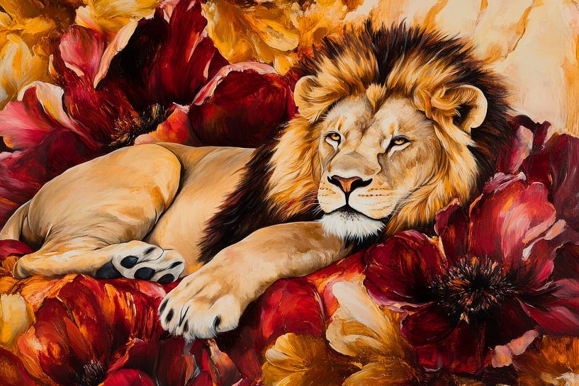 Peindre un lion en fleurs par Poster Art Shop