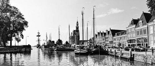 Zwartwit Panorama Hoorn Oude Haven Kruittoren Noord-Holland Nederland