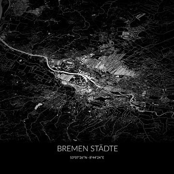 Black and white map of Bremen Städte, Bremen, Germany. by Rezona