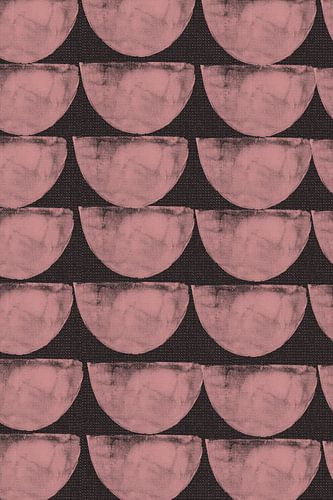 Motif géométrique rétro. Demi-cercles en rose sur lin brun foncé.