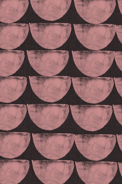 Geometrisches Retro-Muster. Halbkreise in Rosa auf dunkelbraunem Leinen. von Dina Dankers